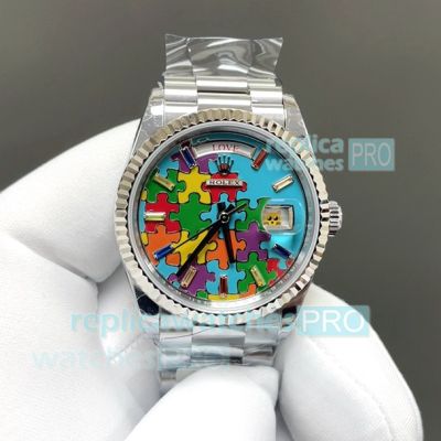 8+ Factory Luxury Copy Rolex Day-Date 36 Gain Weight Puzzle Dial President Watch 